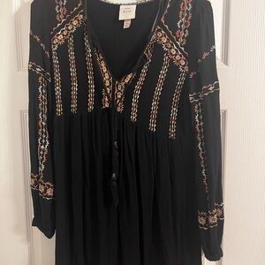 Knox Rose Black Long Sleeve Dress with Multicolor Embroidery